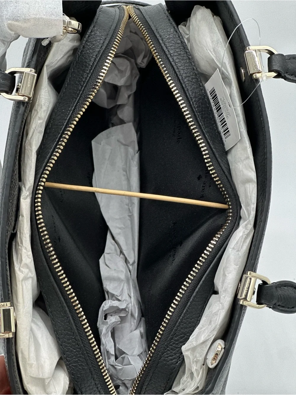 kate spade Black Pebbled Leather Structured Satchel with Gold Hardware